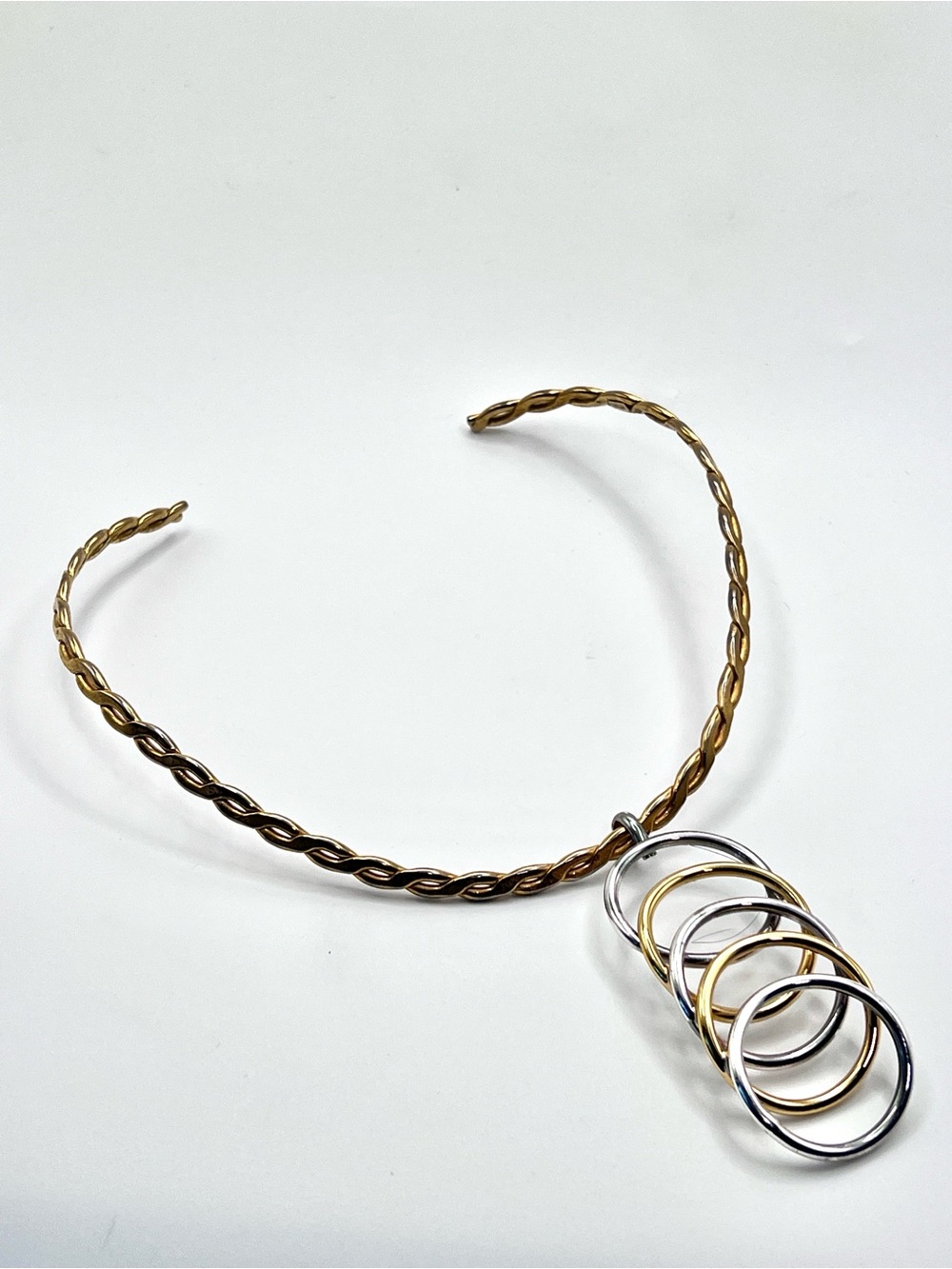 Vintage Signed PEET Sculptural Modernist Twisted Brass Collar Necklace